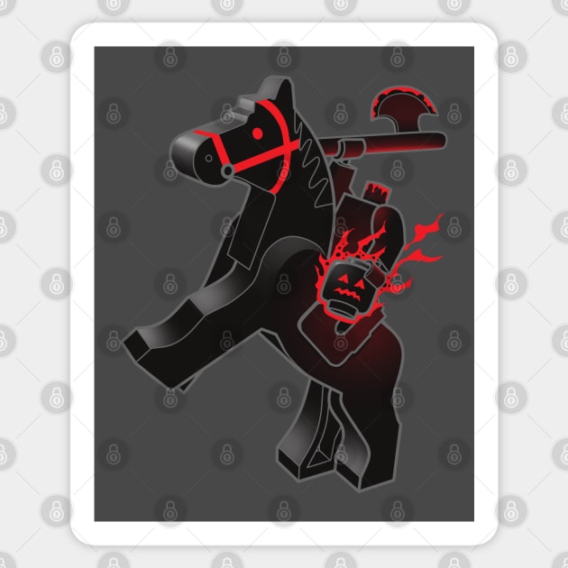 Bricks Will Roll - Headless Halloween Horseman on a Black Brick Steed Sticker by kgullholmen